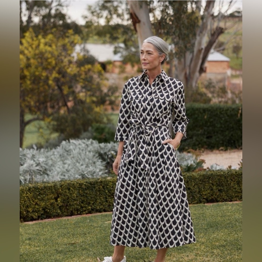New Brave + True‎ Rossellini Scallop Pleated Shirtdress Maxi Dress Women's M 4